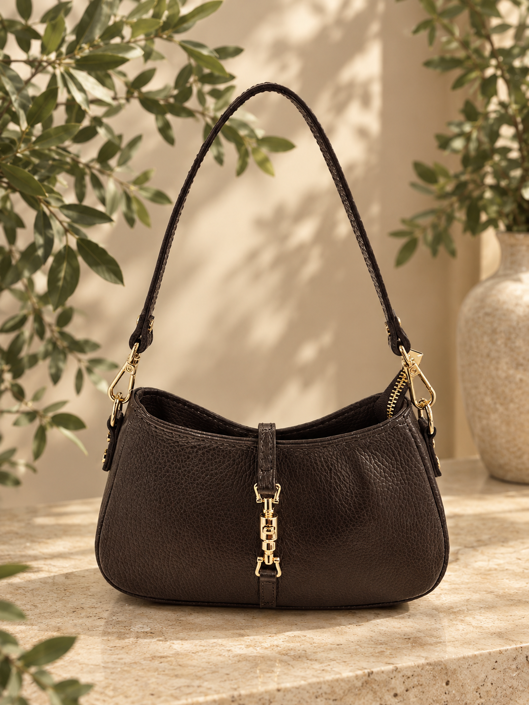 Lilly Schoudertas Leer T429 dark brown