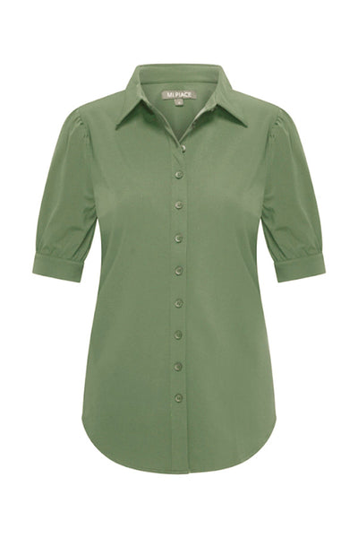 Mi Piace Travelstof Blouse Korte Mouw 202270 olive