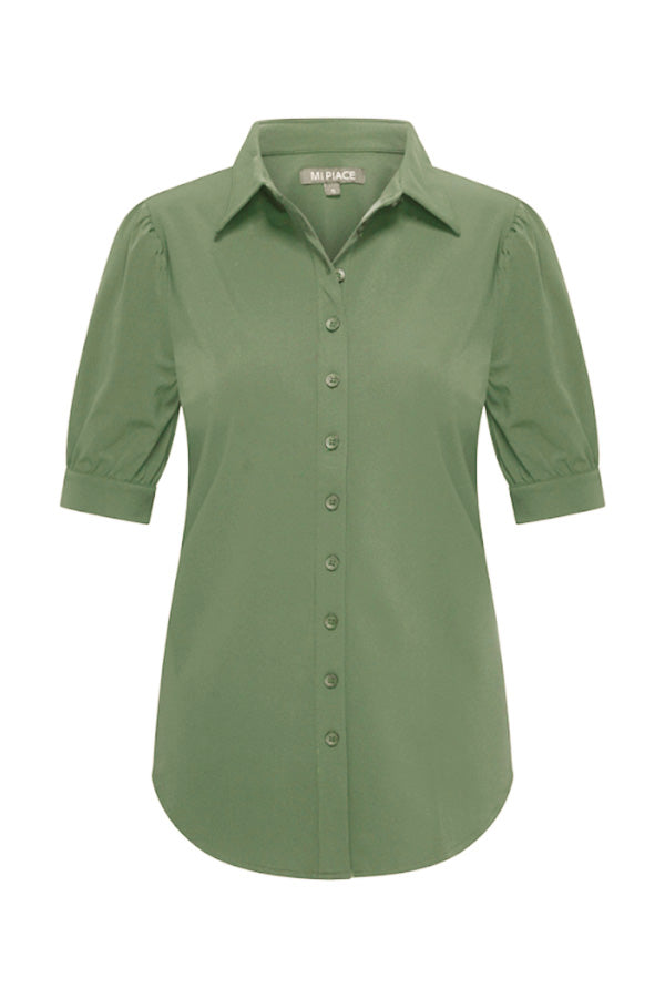 Mi Piace Travelstof Blouse Korte Mouw 202270 olive