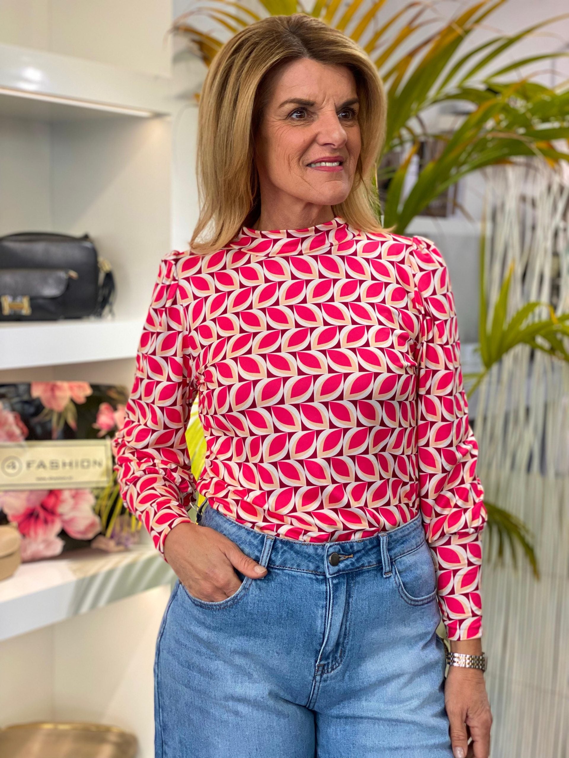 Chastar Top Col roze print