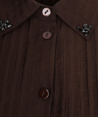 Esqualo Crinkle Blouse cacao brown F26.15505
