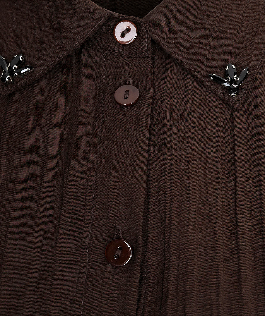 Esqualo Crinkle Blouse cacao brown F26.15505