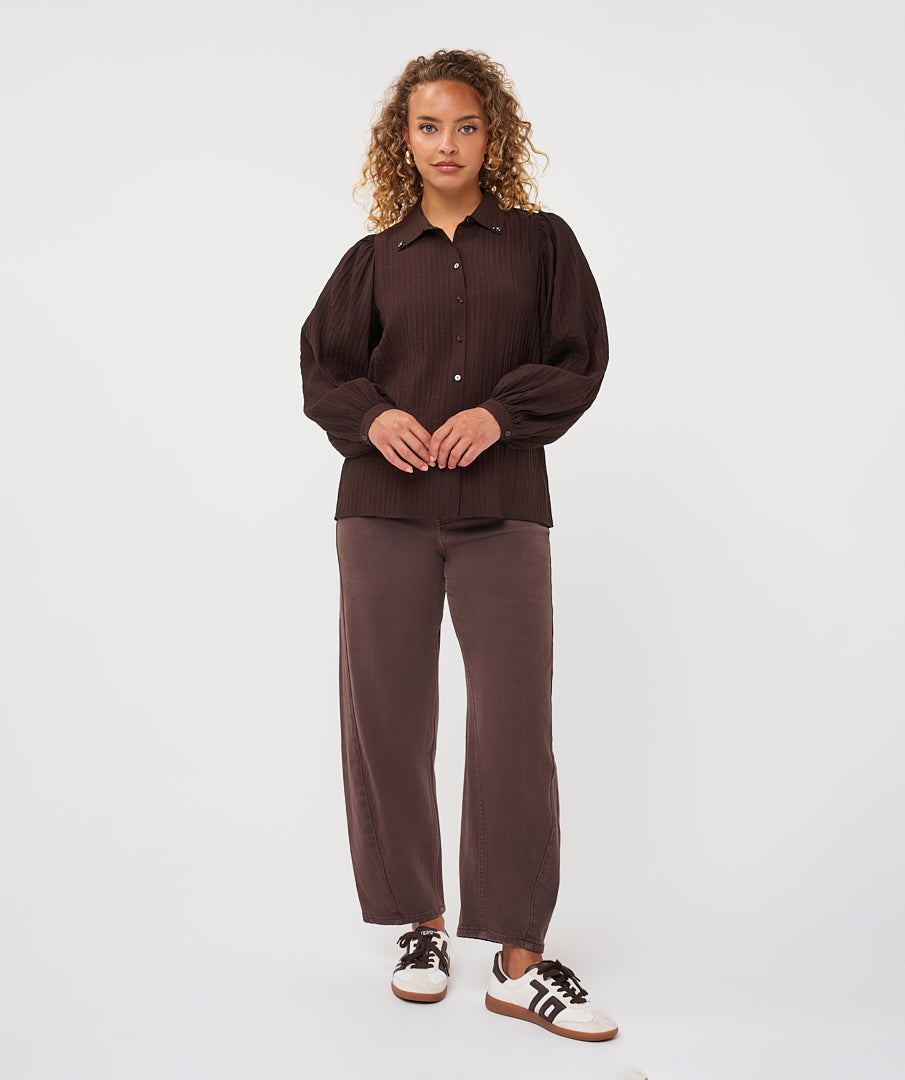 Esqualo Crinkle Blouse cacao brown F26.15505