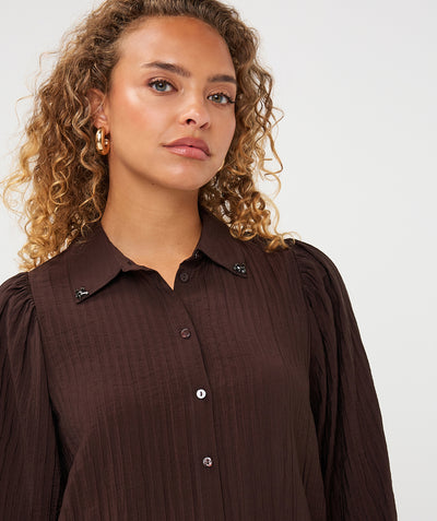 Esqualo Crinkle Blouse cacao brown F26.15505