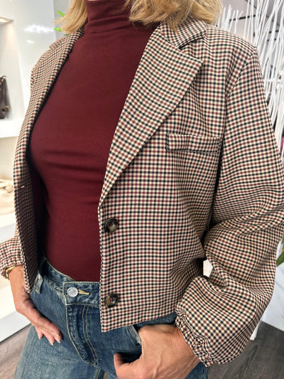 Chastar Cropped Blazer Lichtbruin Geruit
