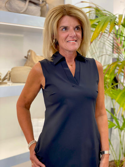 Mi Piace Travelstof Mouwloze Jurk Tuniek Recht Model 202443 zwart