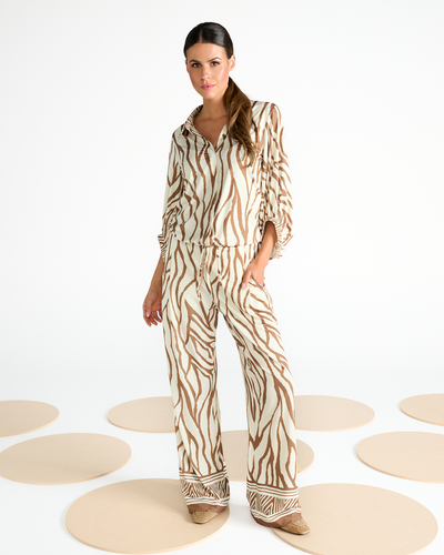 K-Design Broek met Design C206 P077 off white bruin