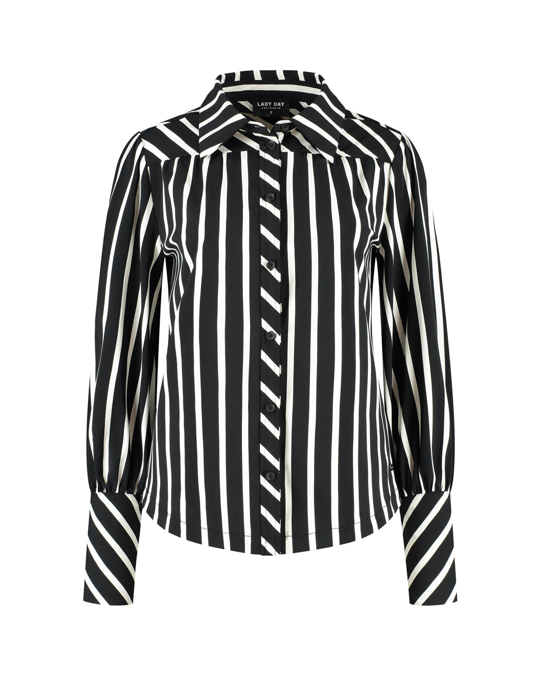 Lady Day Travelstof Bente Blouse black / wool white stripe