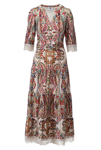 K-Design Maxi Jurk met Design en Kant C301 P095 multicolor