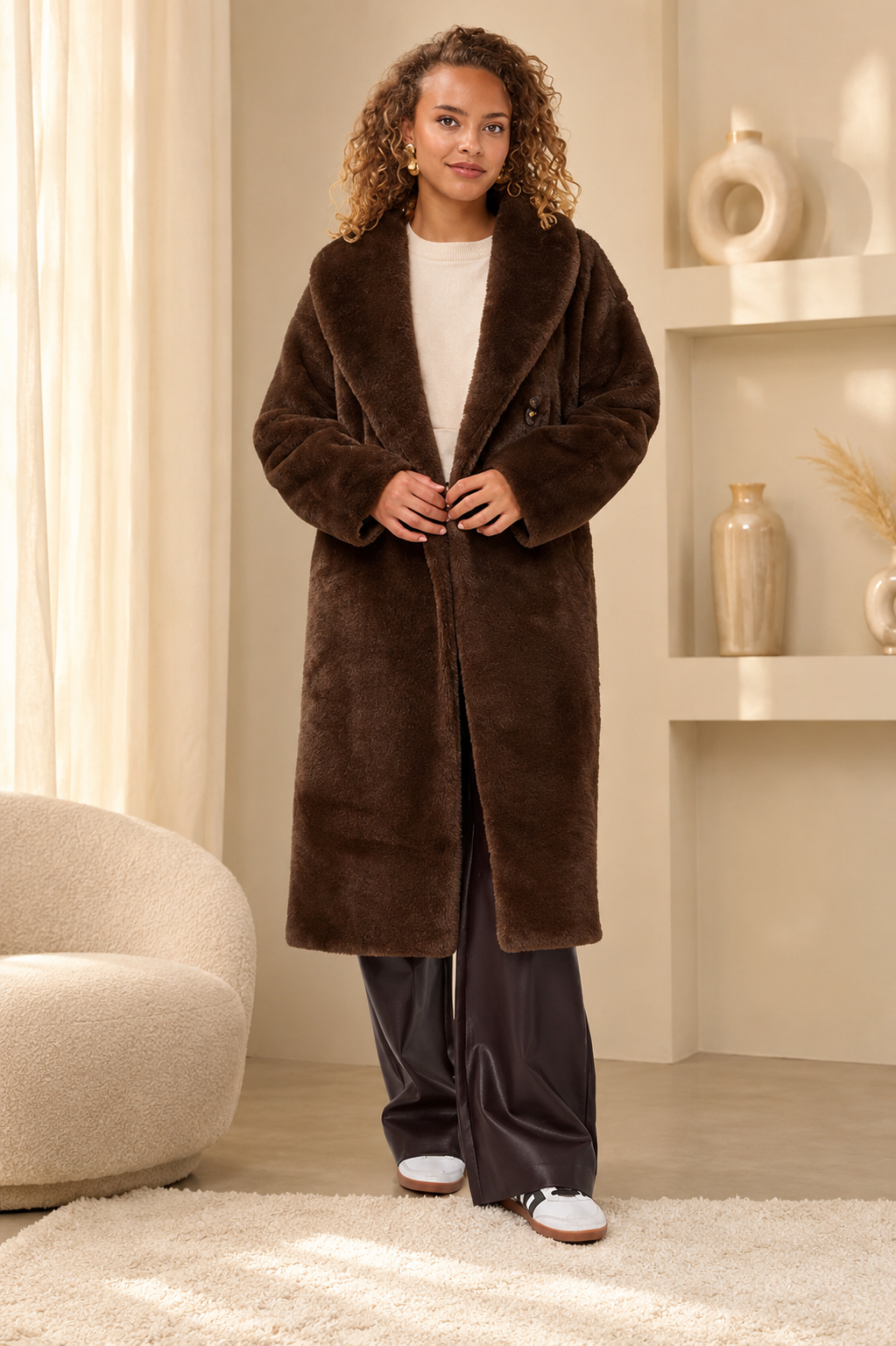 Esqualo Fur Long Coat F26.37521 cacao