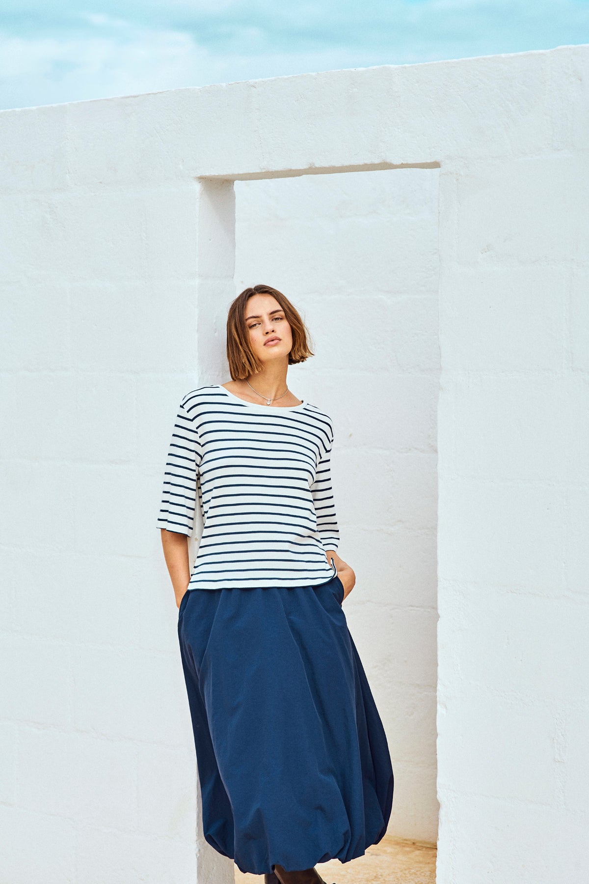 Freequent Mila sweater star off white w. navy donkerblauw