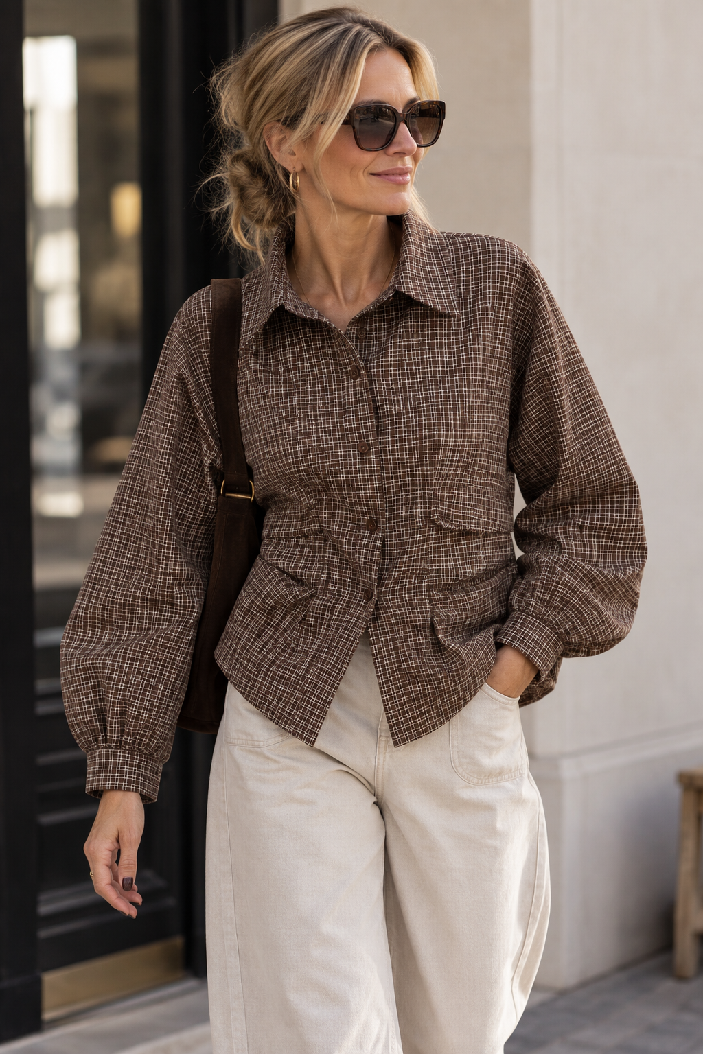 Ivivi Geruite Blouse 5010 Chocolate