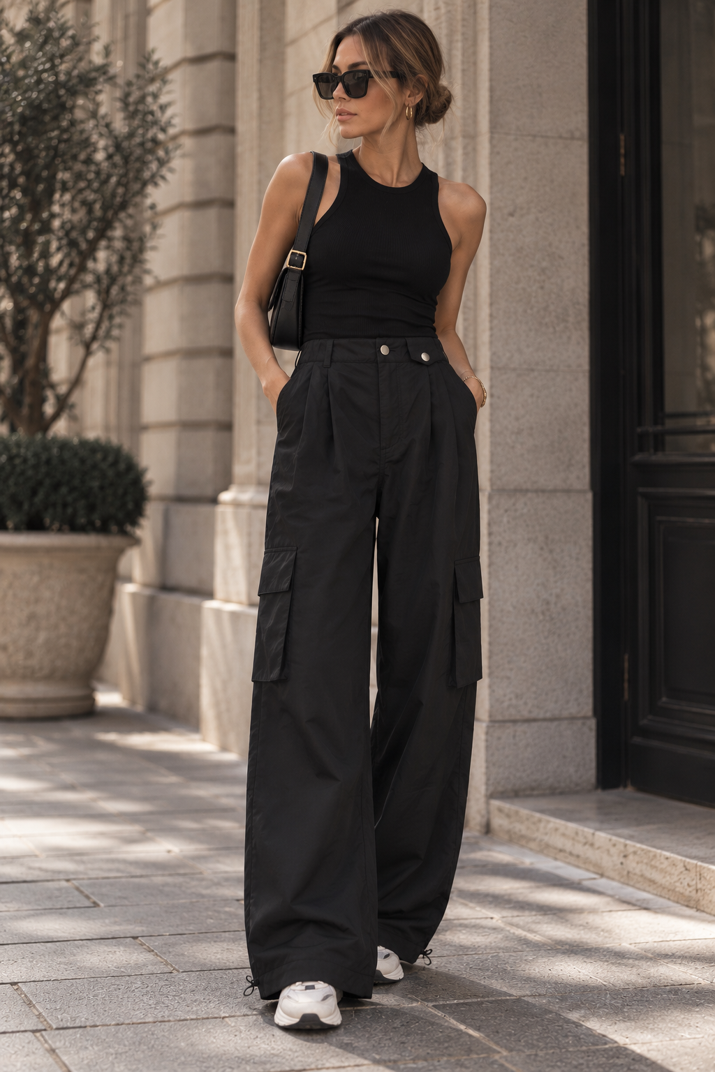 Ivivi Wide Leg Cargo Broek H4873 Zwart