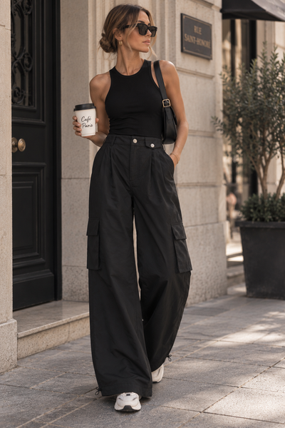 Ivivi Wide Leg Cargo Broek H4873 Zwart