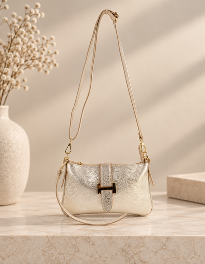 Hayley Schoudertas Leer T336 metallic gold