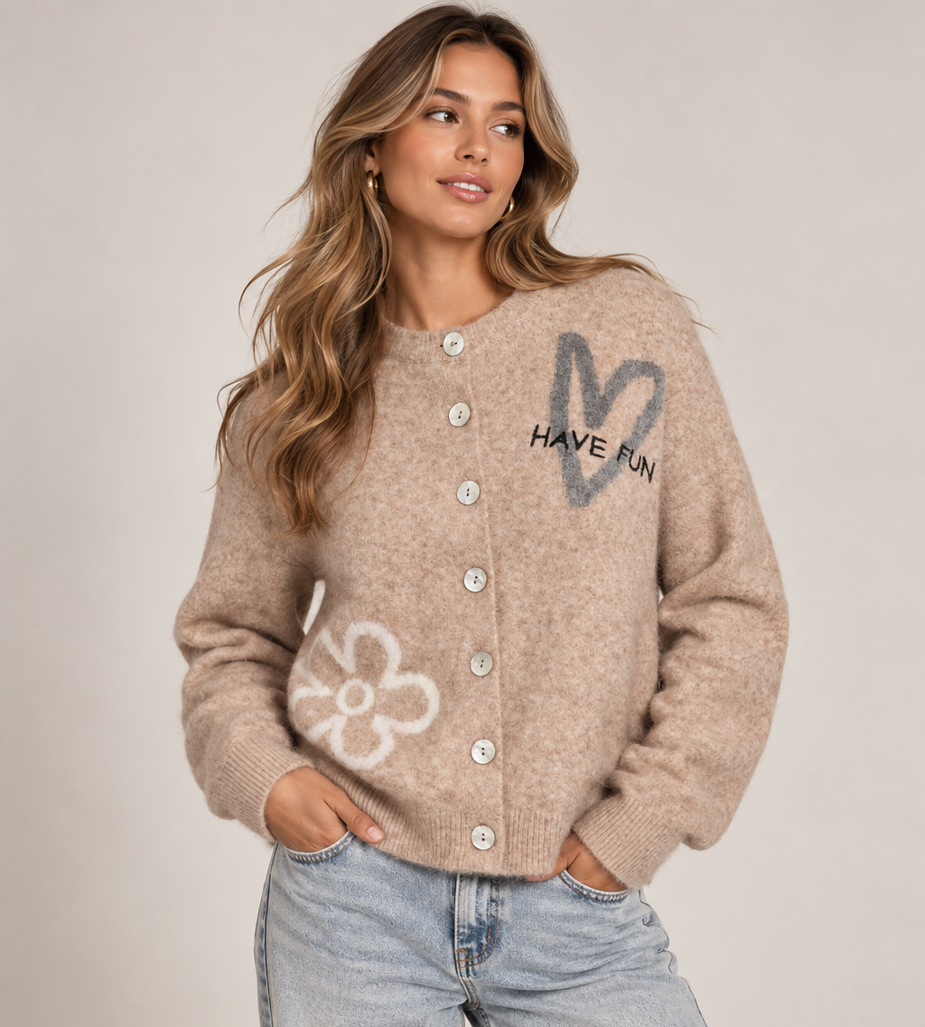 Freequent Nomas Cardigan Silver Mink Mel w Moonbeam