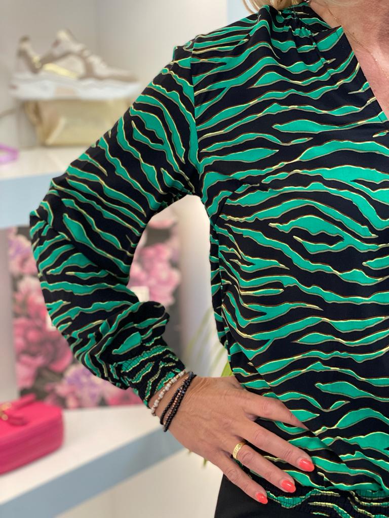 Freequent Linn Blouse V-Hals pepper green/black