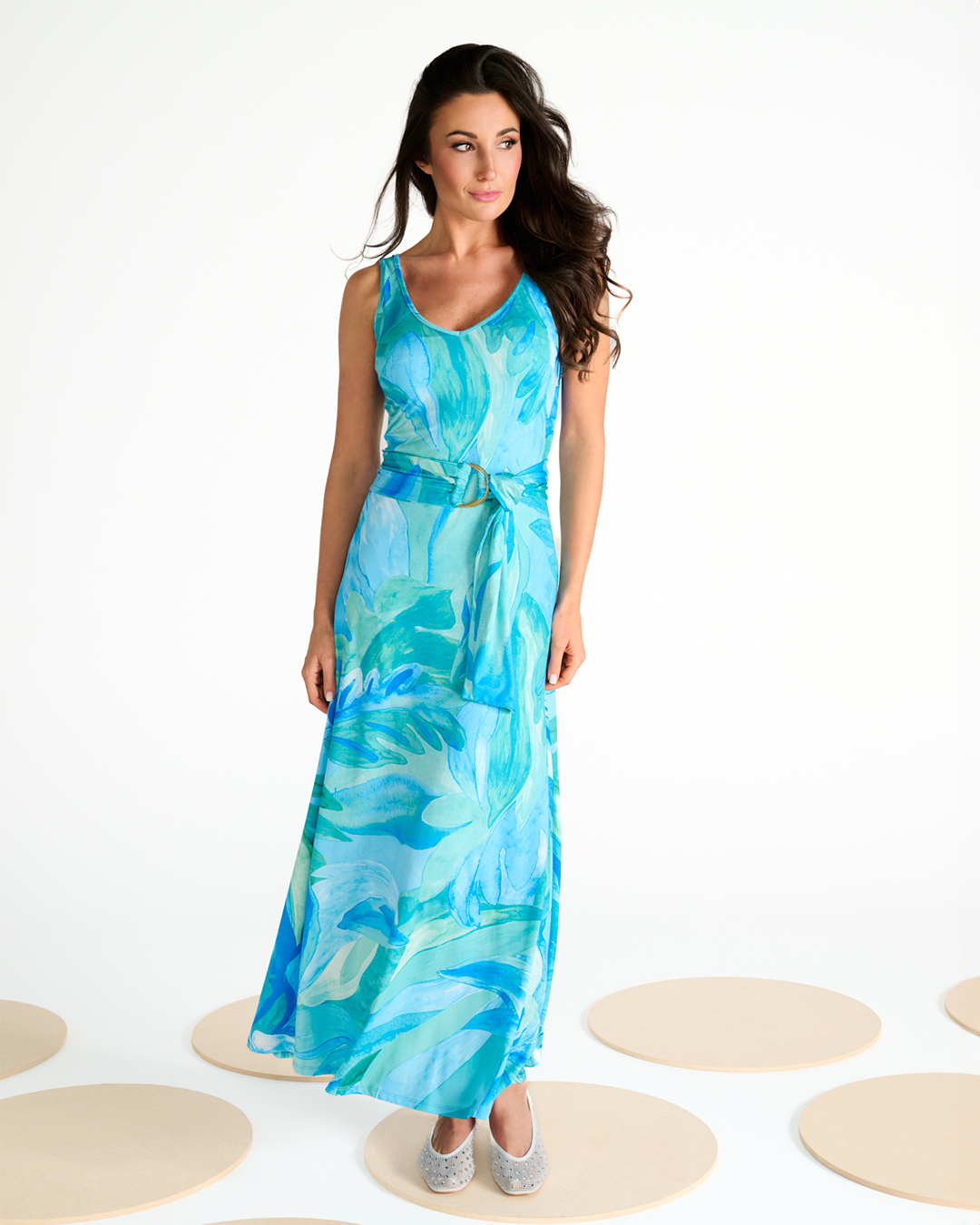 K-Design Maxi Jurk met Design C307 P102 blauw