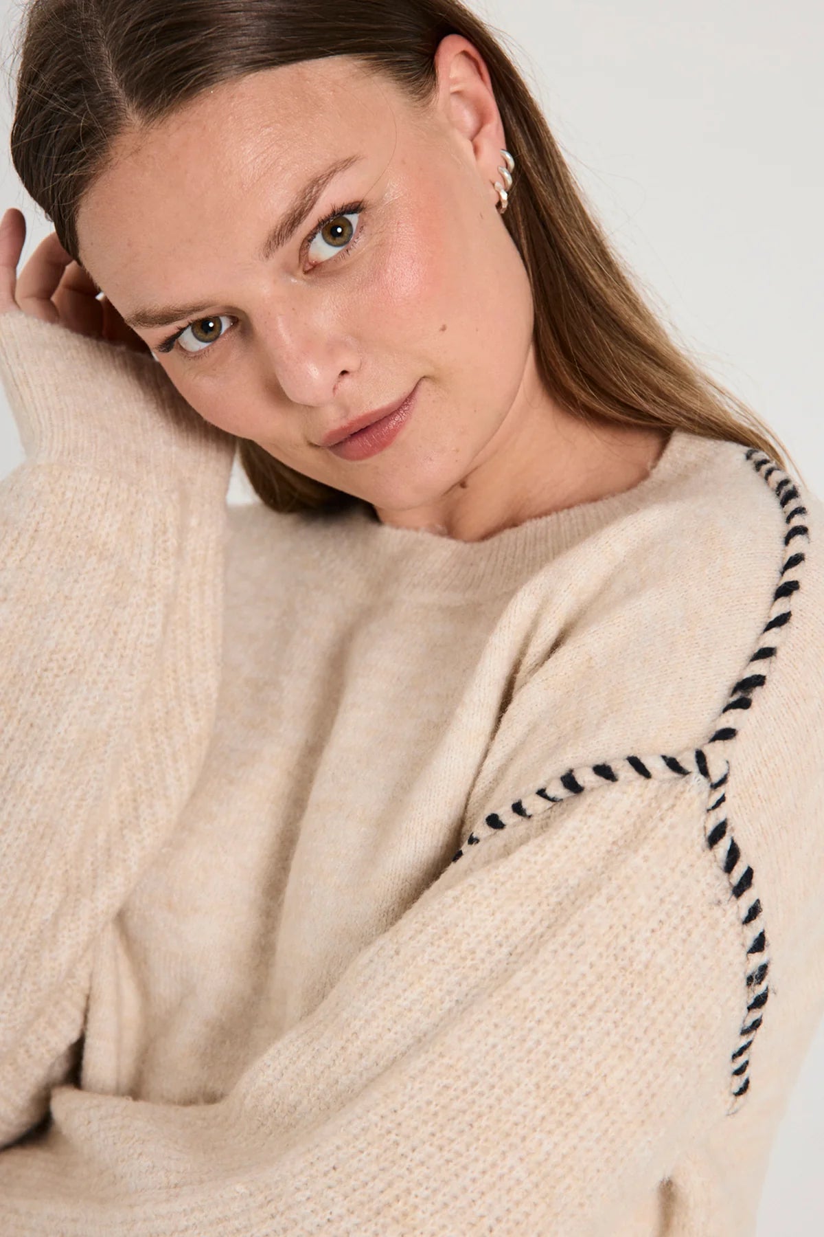 Freequent Kinlock Pullover trui moonbeam melange w. black