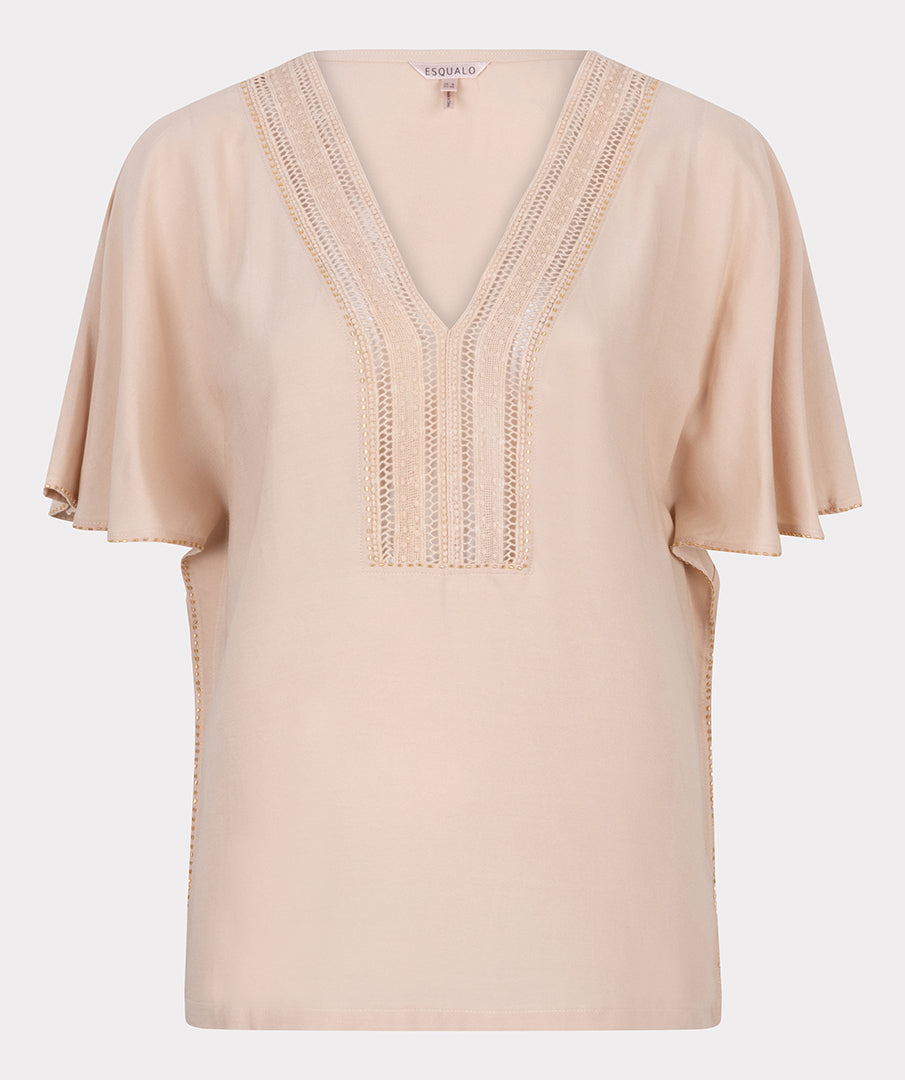 Esqualo Top Embellished HS25.14213 zand