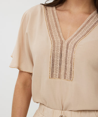 Esqualo Top Embellished HS25.14213 zand
