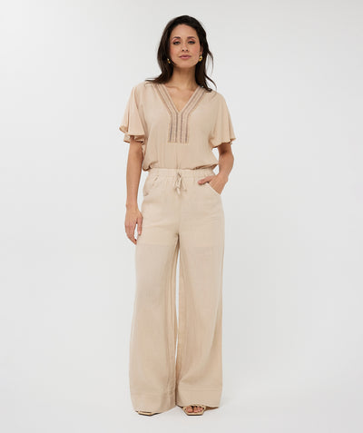 Esqualo Top Embellished HS25.14213 zand