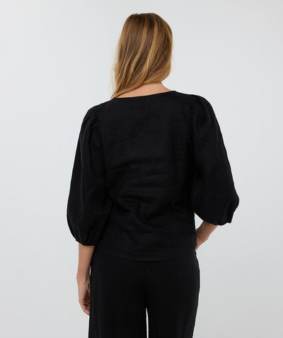 Esqualo Blouse R-neck Linen HS25.28221 zwart