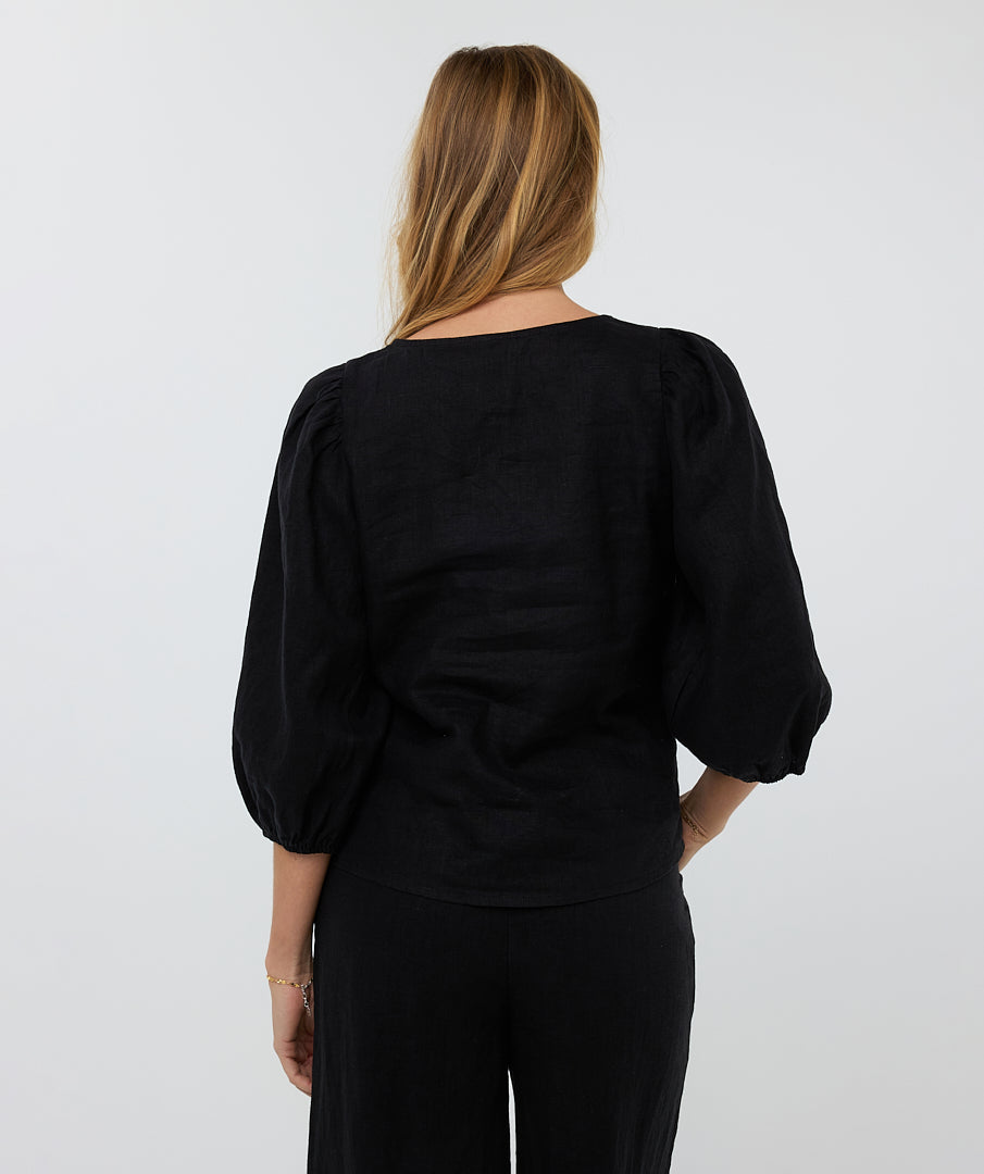 Esqualo Blouse R-neck Linen HS25.28221 zwart