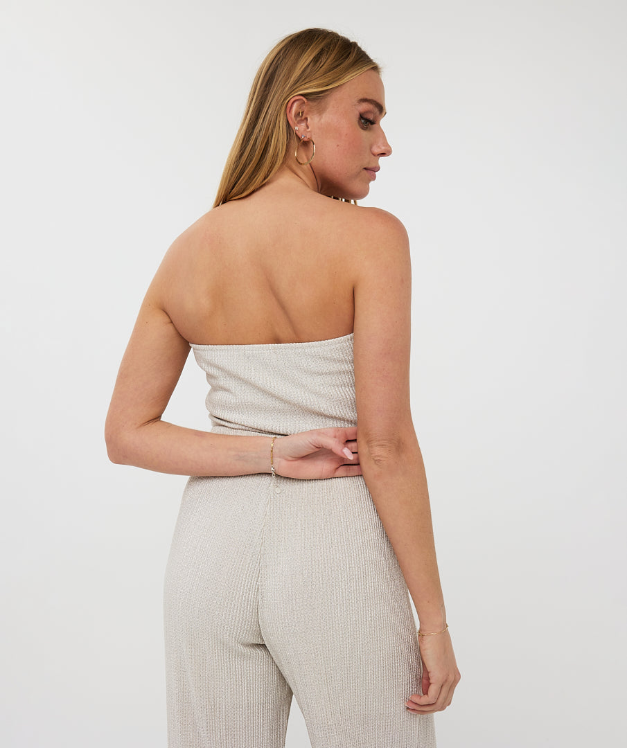 Esqualo Top Bandeau Plisse Glitter HS25.30211 champagne