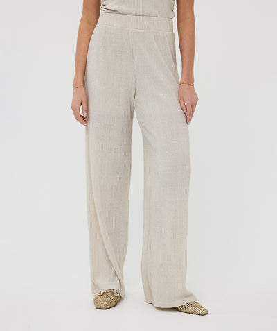 Esqualo Trousers Plisse Glitter Broek HS25.30213 champagne