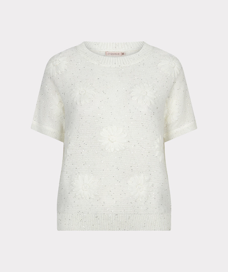 Esqualo Sweater Embroidery Flowers HS26.02220 off white