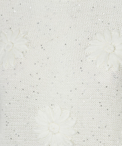 Esqualo Sweater Embroidery Flowers HS26.02220 off white