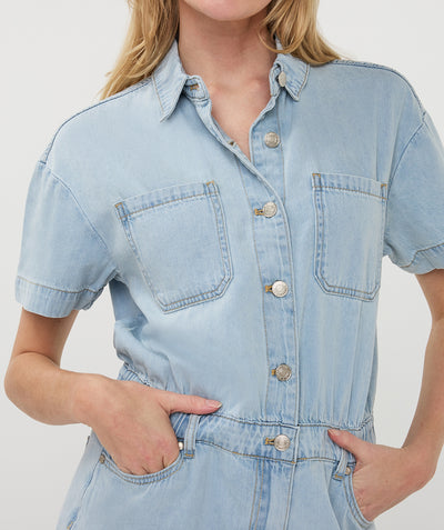 Esqualo Jumpsuit Short Light Denim HS26.12205 light jeans blue