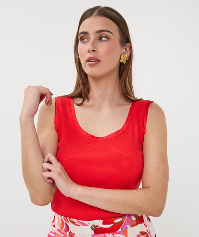 Esqualo Top Satin Binding Rib Knit HS26.30208 rood