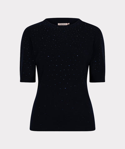 Esqualo Top Rib Short Sleeve Sequins SP26.02034 navy