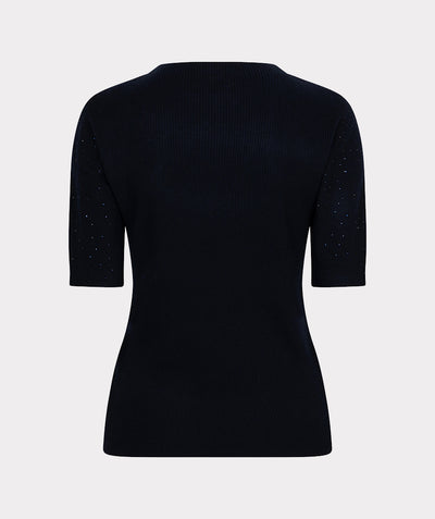Esqualo Top Rib Short Sleeve Sequins SP26.02034 navy
