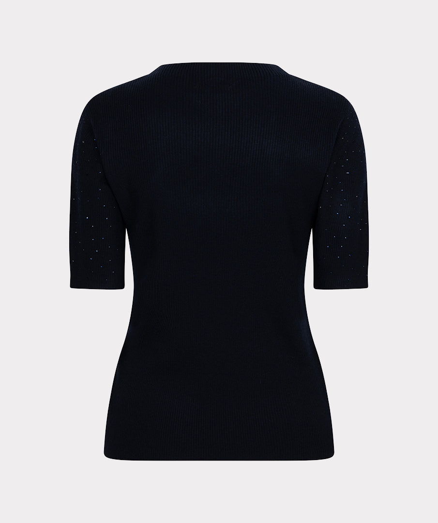 Esqualo Top Rib Short Sleeve Sequins SP26.02034 navy