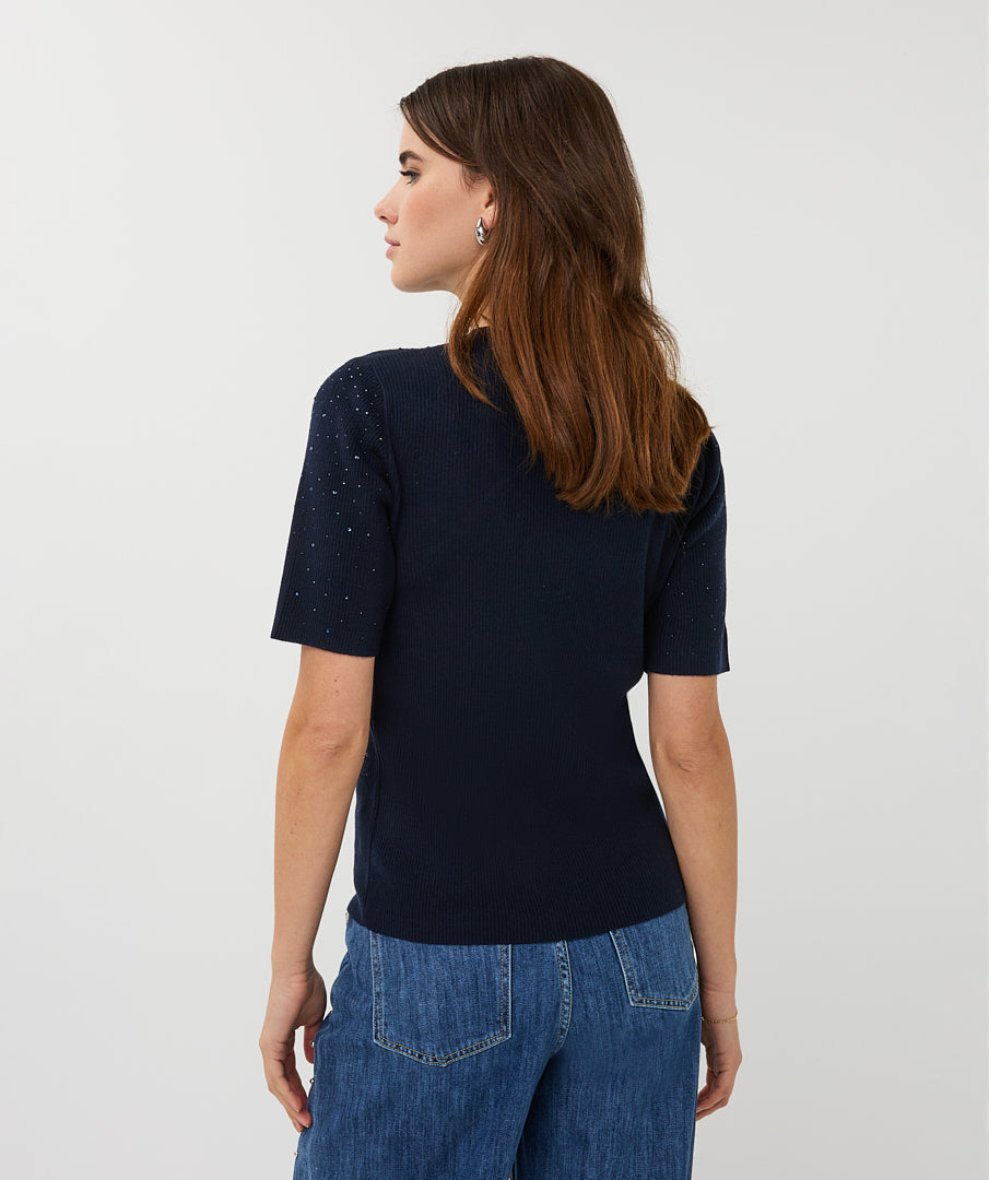 Esqualo Top Rib Short Sleeve Sequins SP26.02034 navy