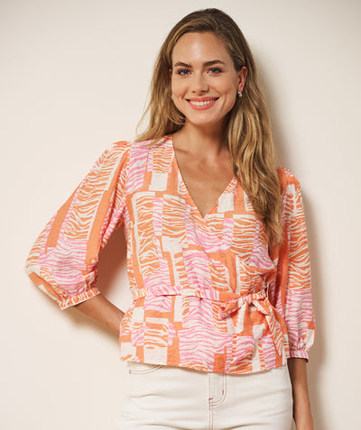 Esqualo Blouse Wrap SP26.10029 divine blocks print