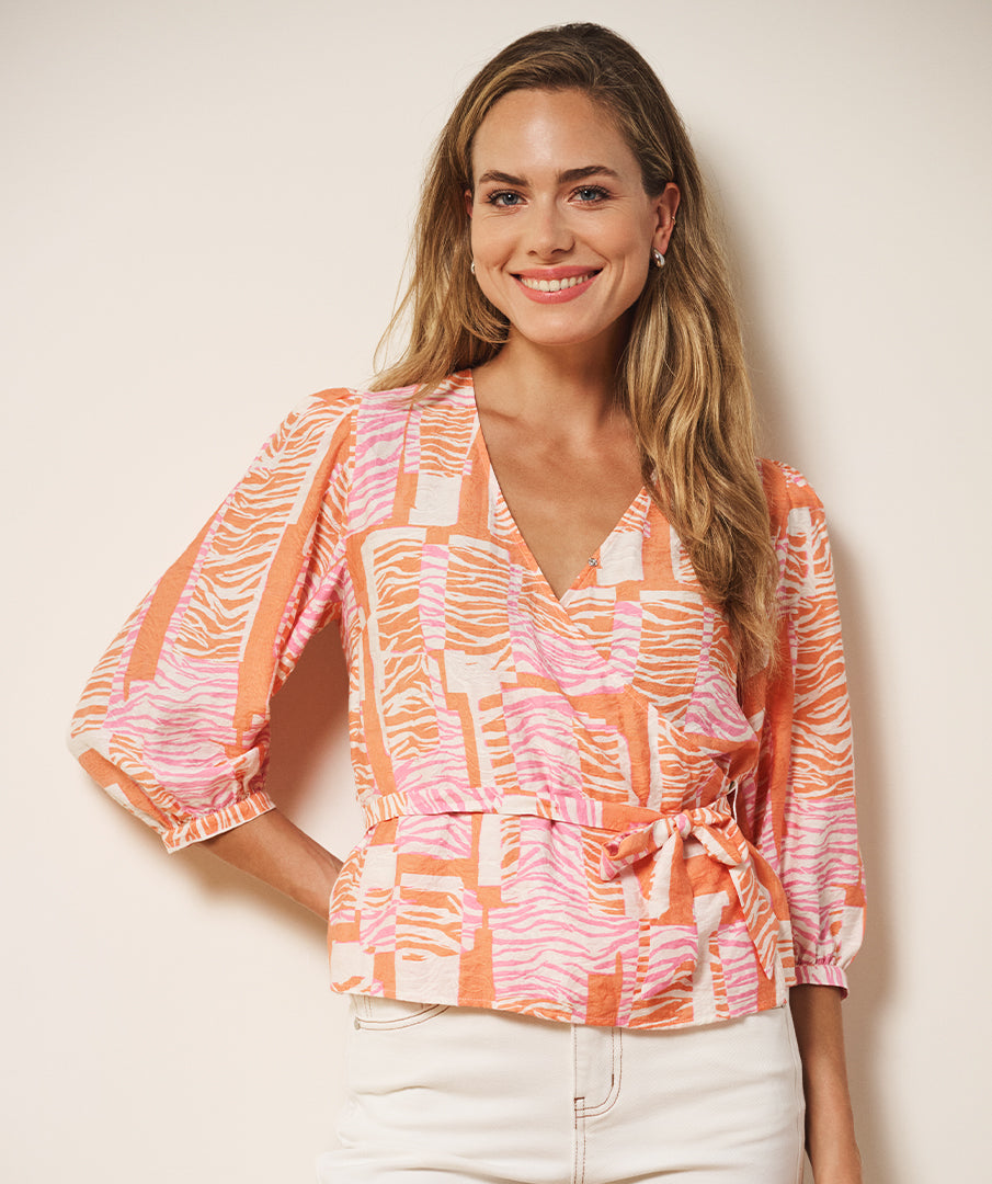 Esqualo Blouse Wrap SP26.10029 divine blocks print