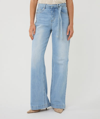 Esqualo Broek Denim Belt Wide Leg SP26.12011 light jeans blue