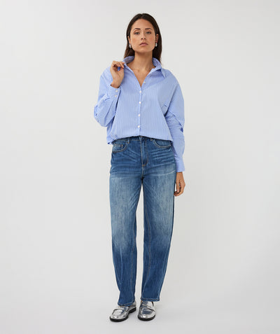Esqualo Blouse Striped Cropped Batwing SP26.28002 blue white
