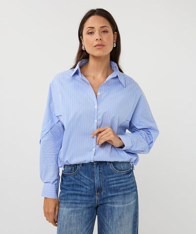 Esqualo Blouse Striped Cropped Batwing SP26.28002 blue white