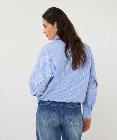 Esqualo Blouse Striped Cropped Batwing SP26.28002 blue white