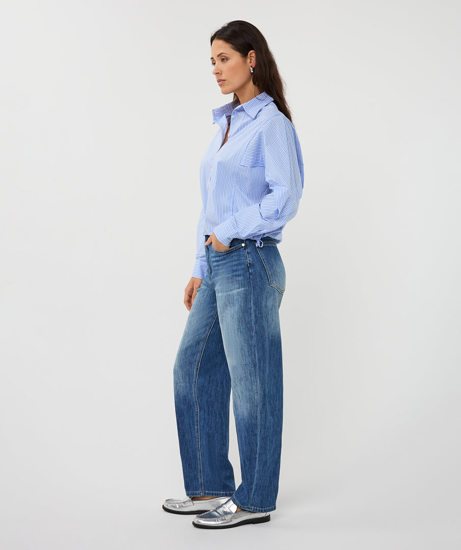 Esqualo Blouse Striped Cropped Batwing SP26.28002 blue white