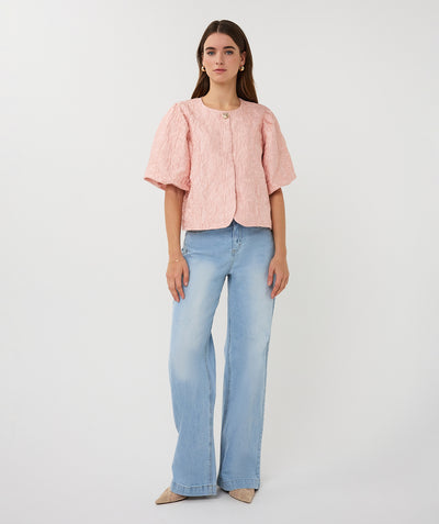 Esqualo Top Balloon Jacquard SP26.28025 faded rose