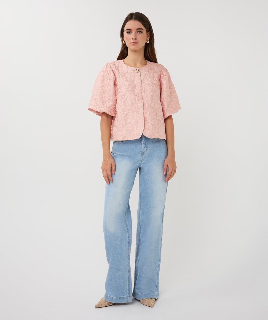 Esqualo Top Balloon Jacquard SP26.28025 faded rose