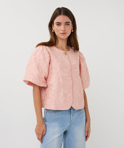 Esqualo Top Balloon Jacquard SP26.28025 faded rose