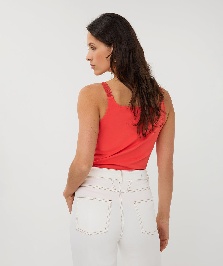 Esqualo Top Singlet Lurex Straps SP26.30010 chili red