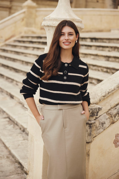 G-maxx Danica Knitting Sweater zwart offwhite